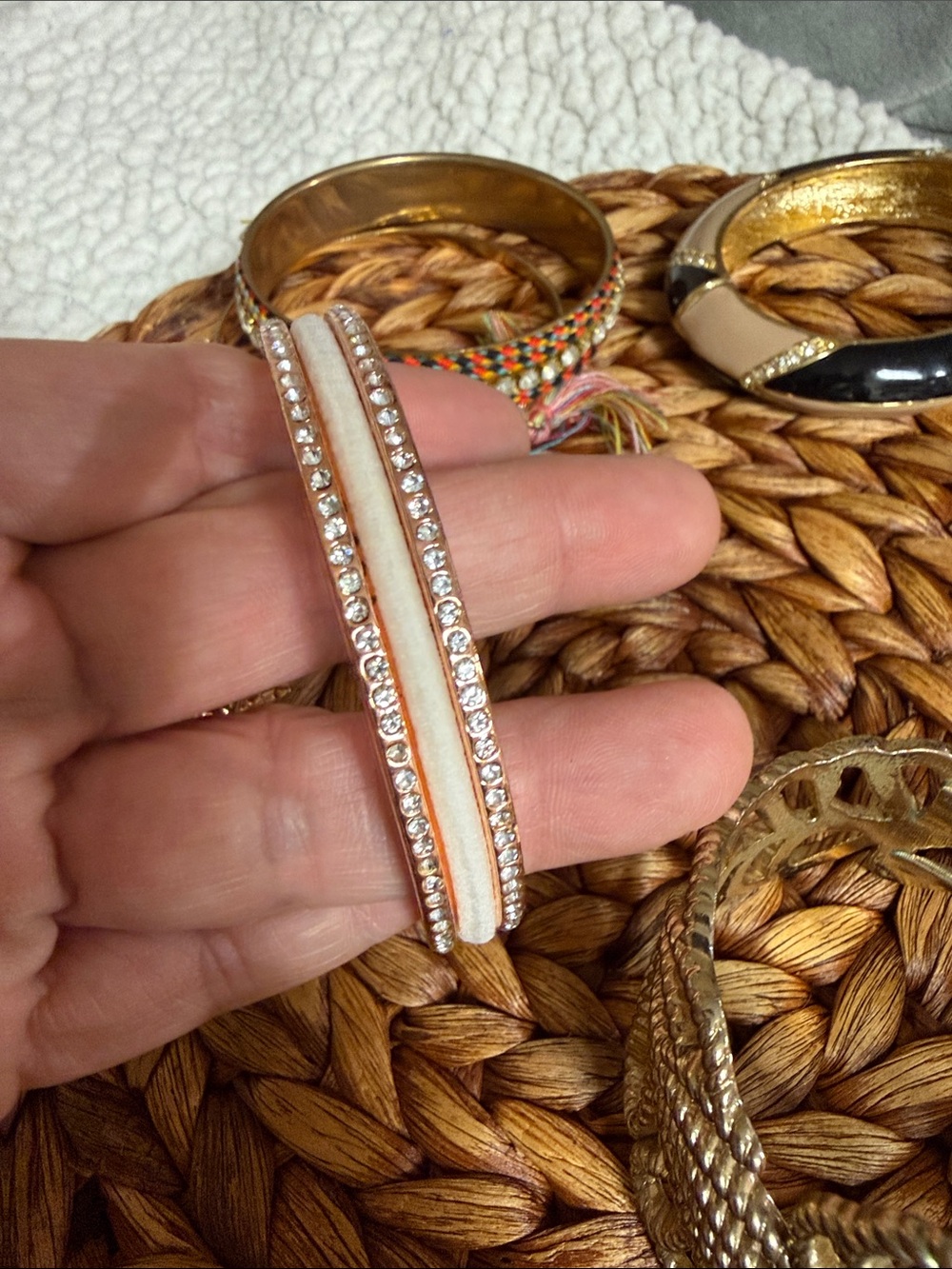 Mixed Gold-Tone, Beige-Black Multi-Accent Women’s Bangle Bracelet Bundle - Picture 10 of 14